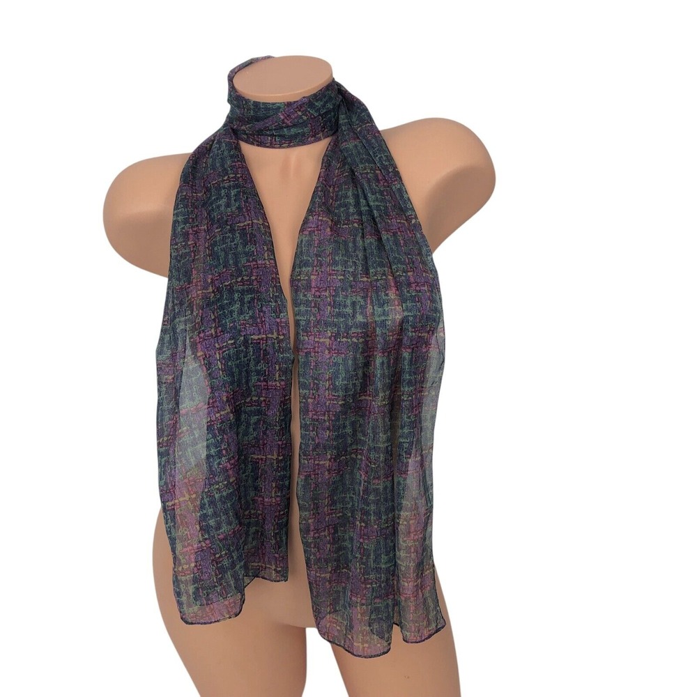 Multicolor Watercolor Print Chiffon Scarf Neck‎ Wrap Preppy Boho Psychedelic